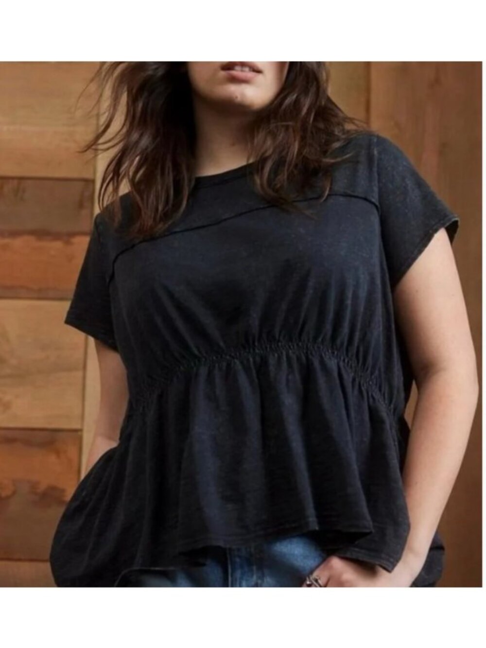 Torrid Festi Smocked Peplum Washed Black Short Sleeve Top Blouse Plus Size 2XL